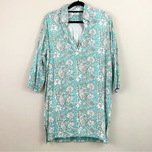 Holly Shae Floral Paisley Hand Block Cotton Tunic Dress Classic Preppy One Size